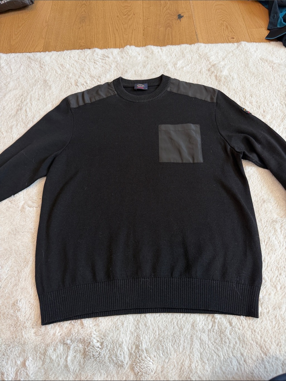 Paul & Shark Black Crewneck Sweater with Shoulder Patches